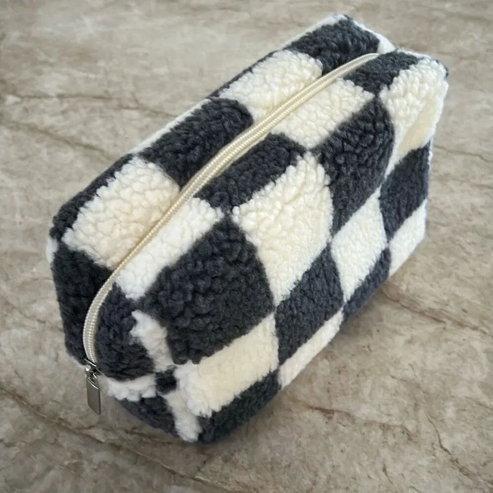 SHEEPSKIN Checkerboard Cosmetic Case NEW